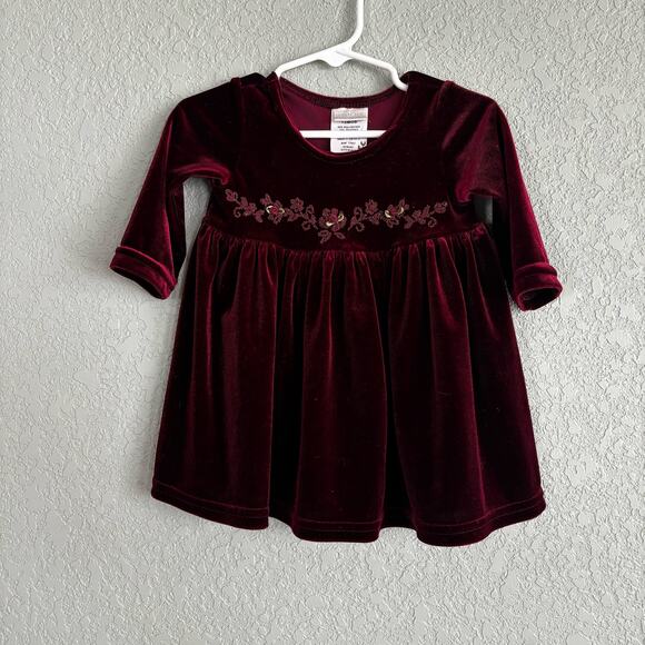 Perfectly Dressed Girls Velour Dress Size 12 Months Red Maroon - Picture 1 of 5